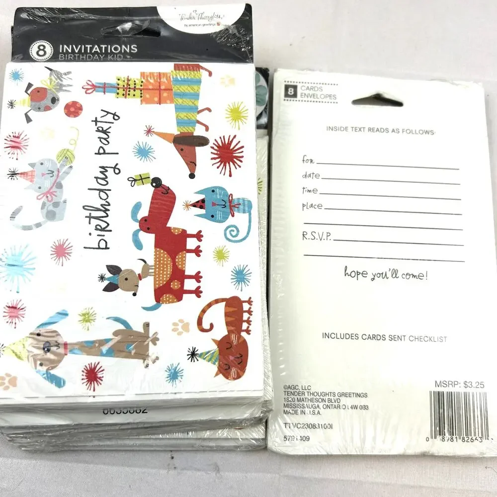 SKU2291 5 Packs Tender Thoughts Dogs Cats Birthday Party Invitations USA New